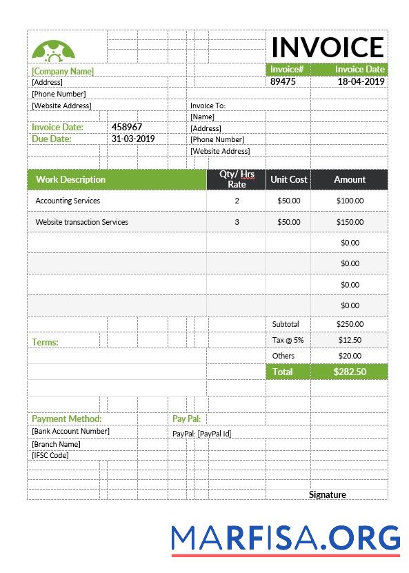 Realistic Sample Hourly Invoice Template